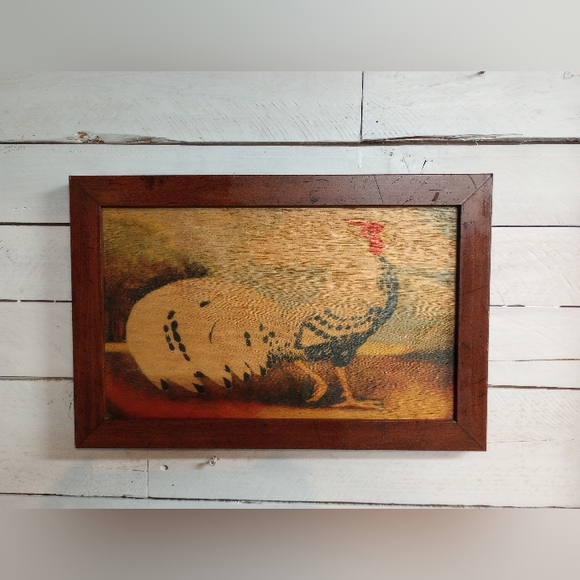 Vintage 2001 Framed French Rooster on Wood Wall Artwork Alexandra Churchill - Picture 1 of 11